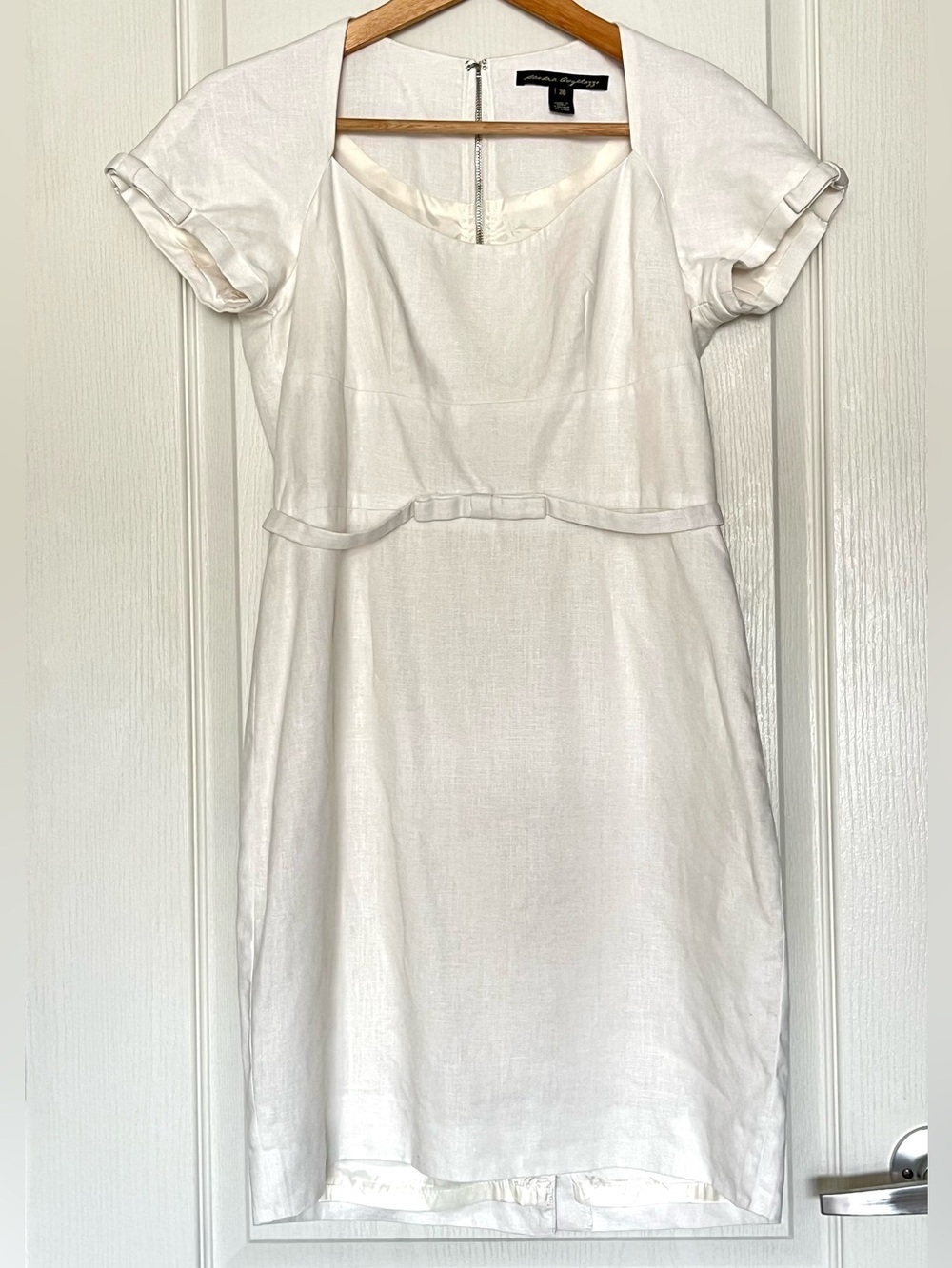 Sandra Angelozzi 100% Linen White Square Neck Dress Fully Lined EU 36 US 6 - Picture 15 of 16